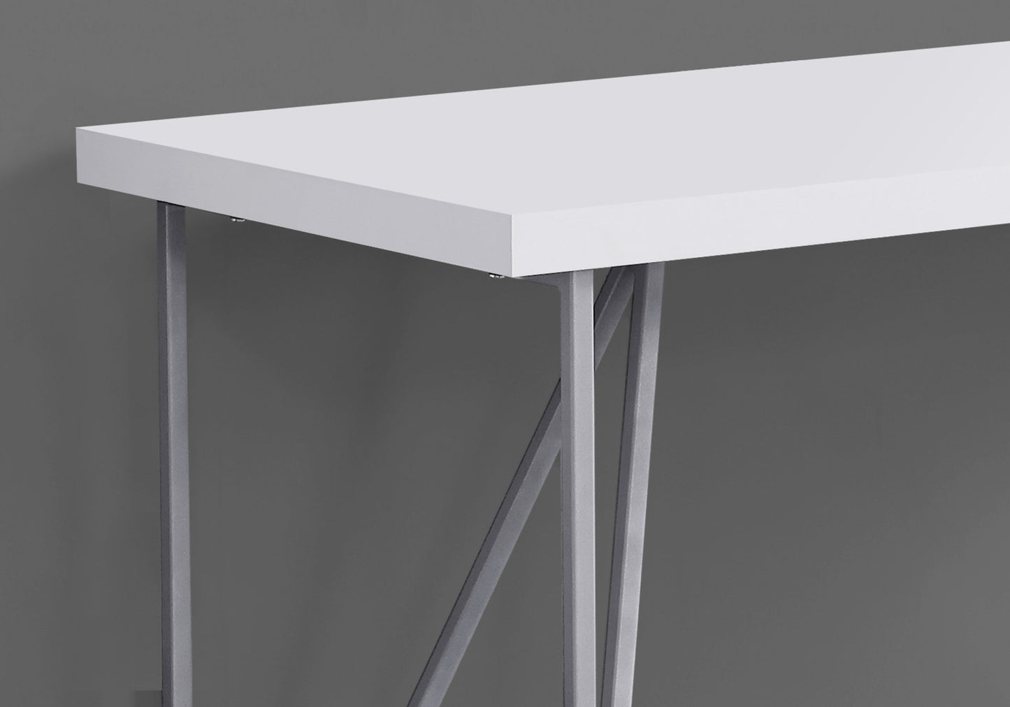 White Silver Metal Hollow Core Particle Board Computer Desk By Homeroots | Desks | Modishstore - 2