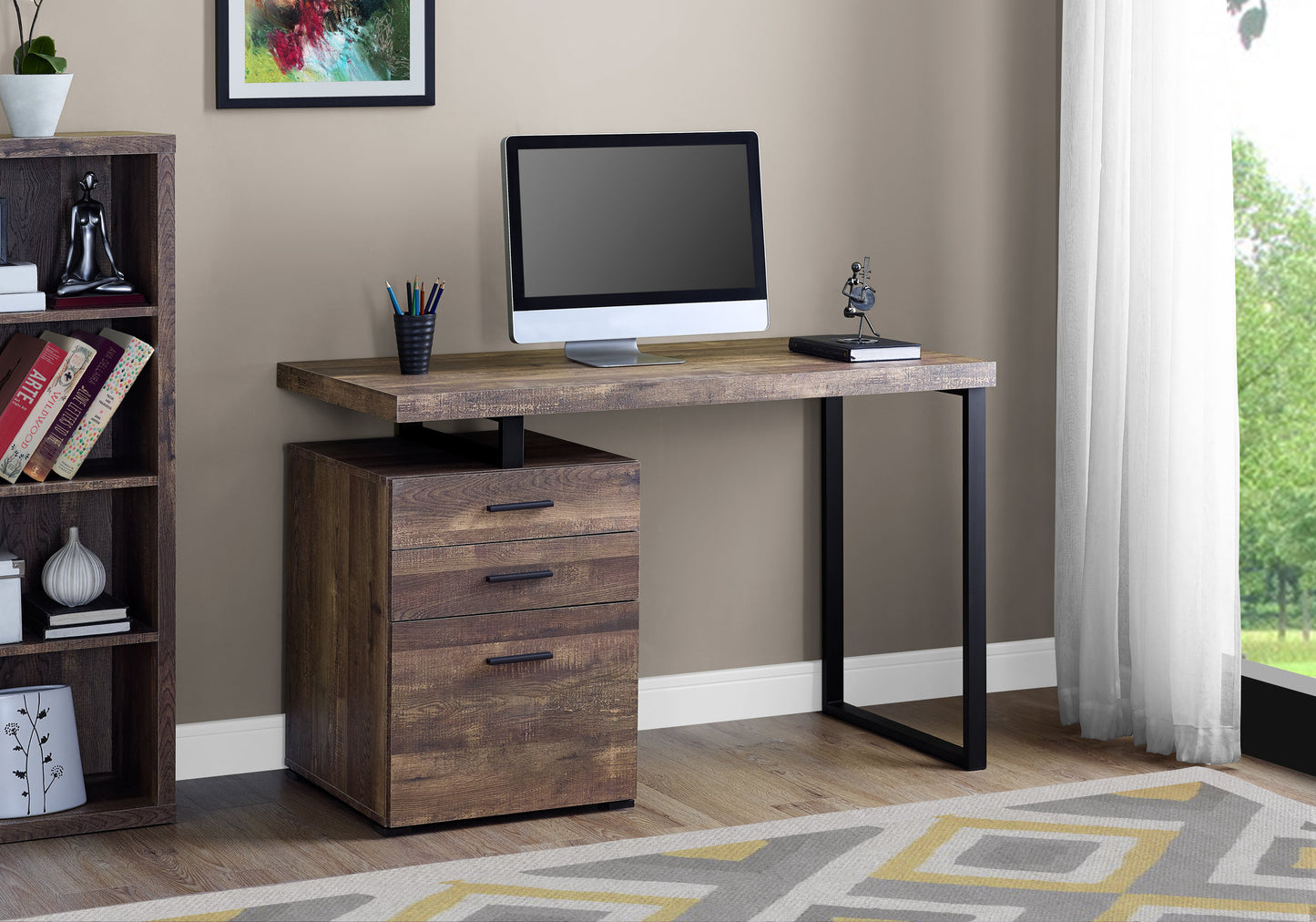 Brown Black Particle Board Hollow Core Metal Computer Desk By Homeroots - 333509 | Desks | Modishstore