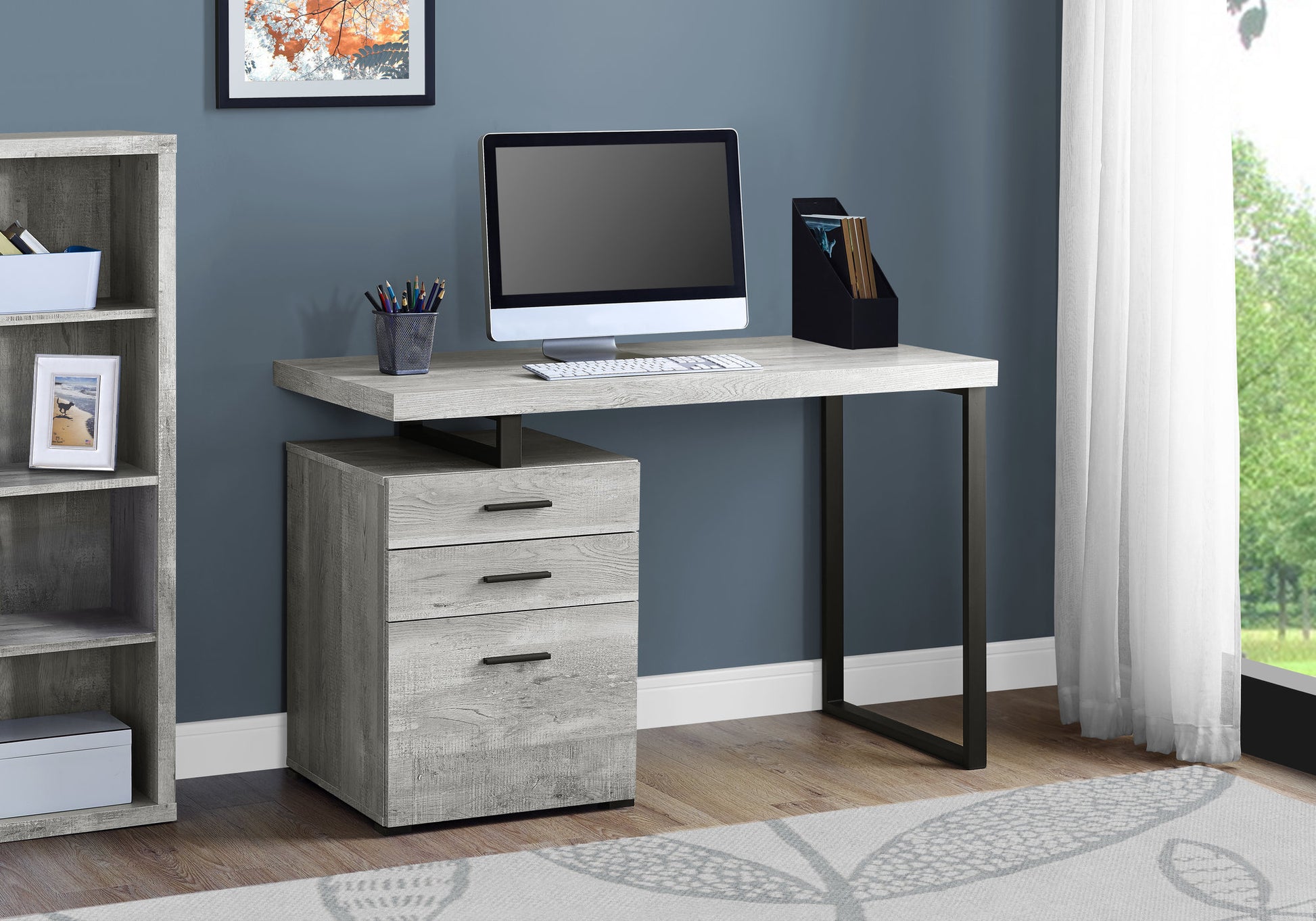 Brown Black Particle Board Hollow Core Metal Computer Desk By Homeroots - 333509 | Desks | Modishstore - 6