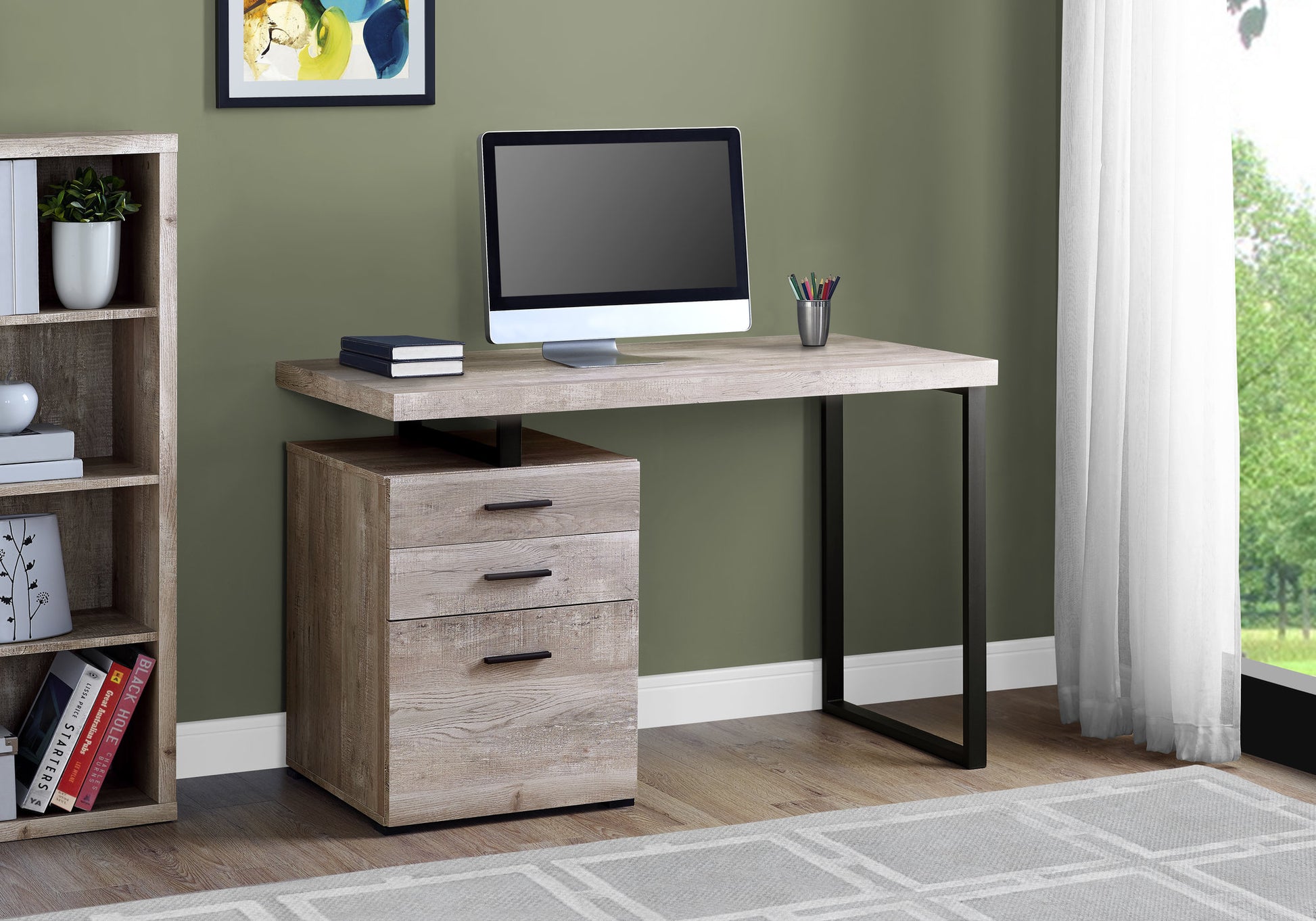 Brown Black Particle Board Hollow Core Metal Computer Desk By Homeroots - 333509 | Desks | Modishstore - 10
