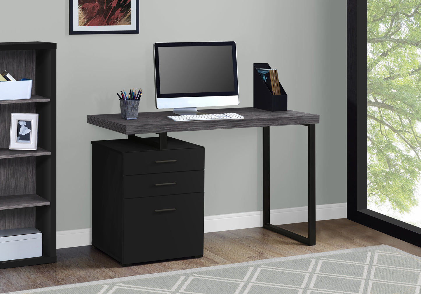 Brown Black Particle Board Hollow Core Metal Computer Desk By Homeroots - 333509 | Desks | Modishstore - 14