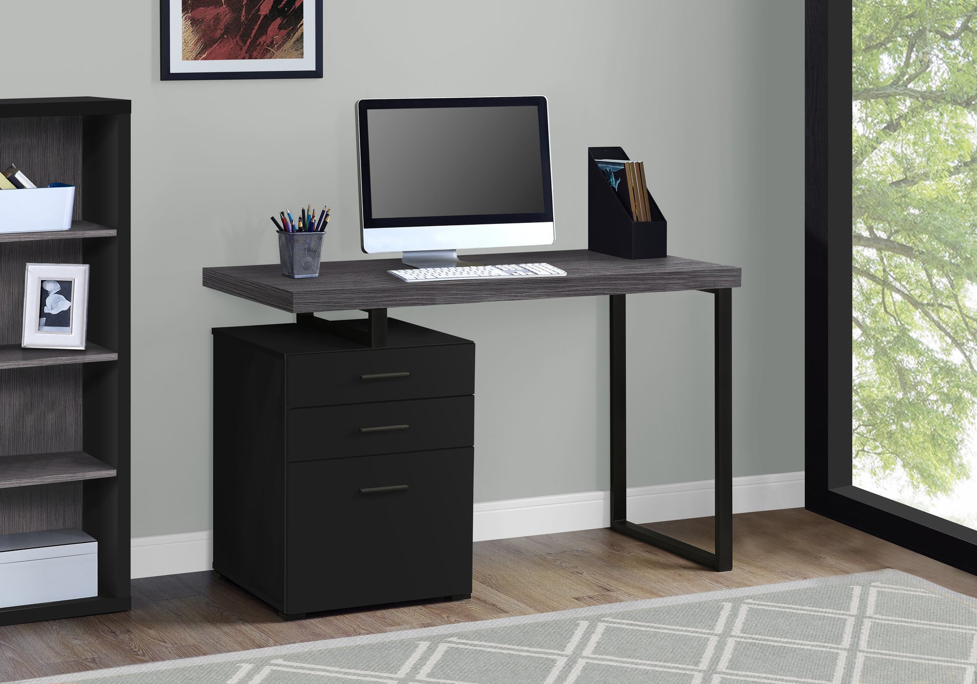 Brown Black Particle Board Hollow Core Metal Computer Desk By Homeroots - 333509 | Desks | Modishstore - 14