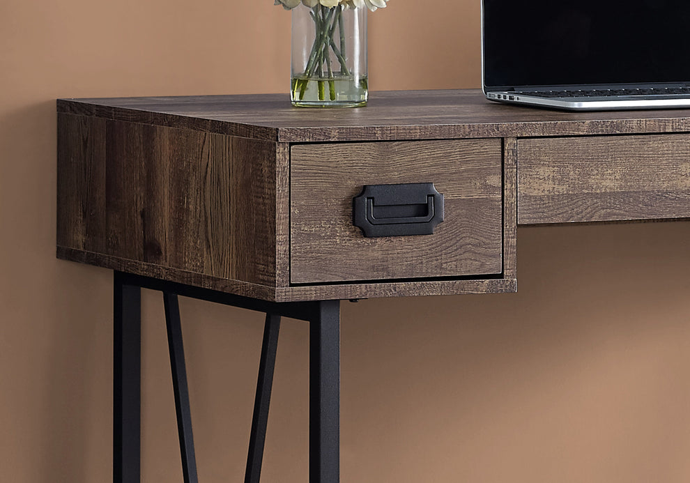 Brown Black Particle Board Hollow Core Metal Computer Desk By Homeroots - 333513 | Desks | Modishstore - 2