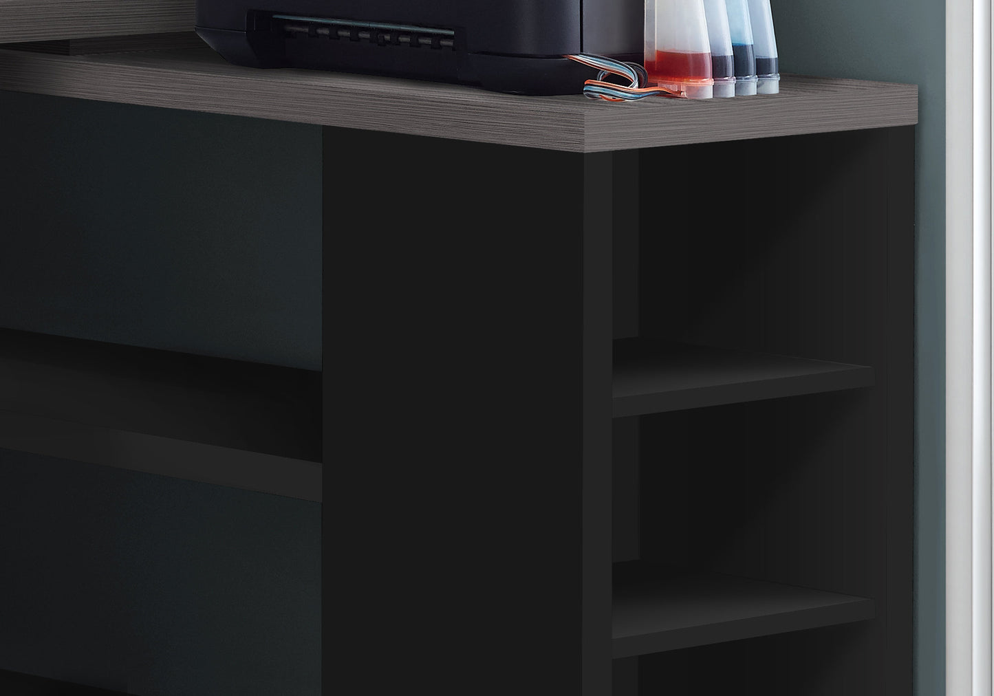 Black Grey Particle Board Hollow Core Computer Desk With A Grey Top By Homeroots | Desks | Modishstore - 2