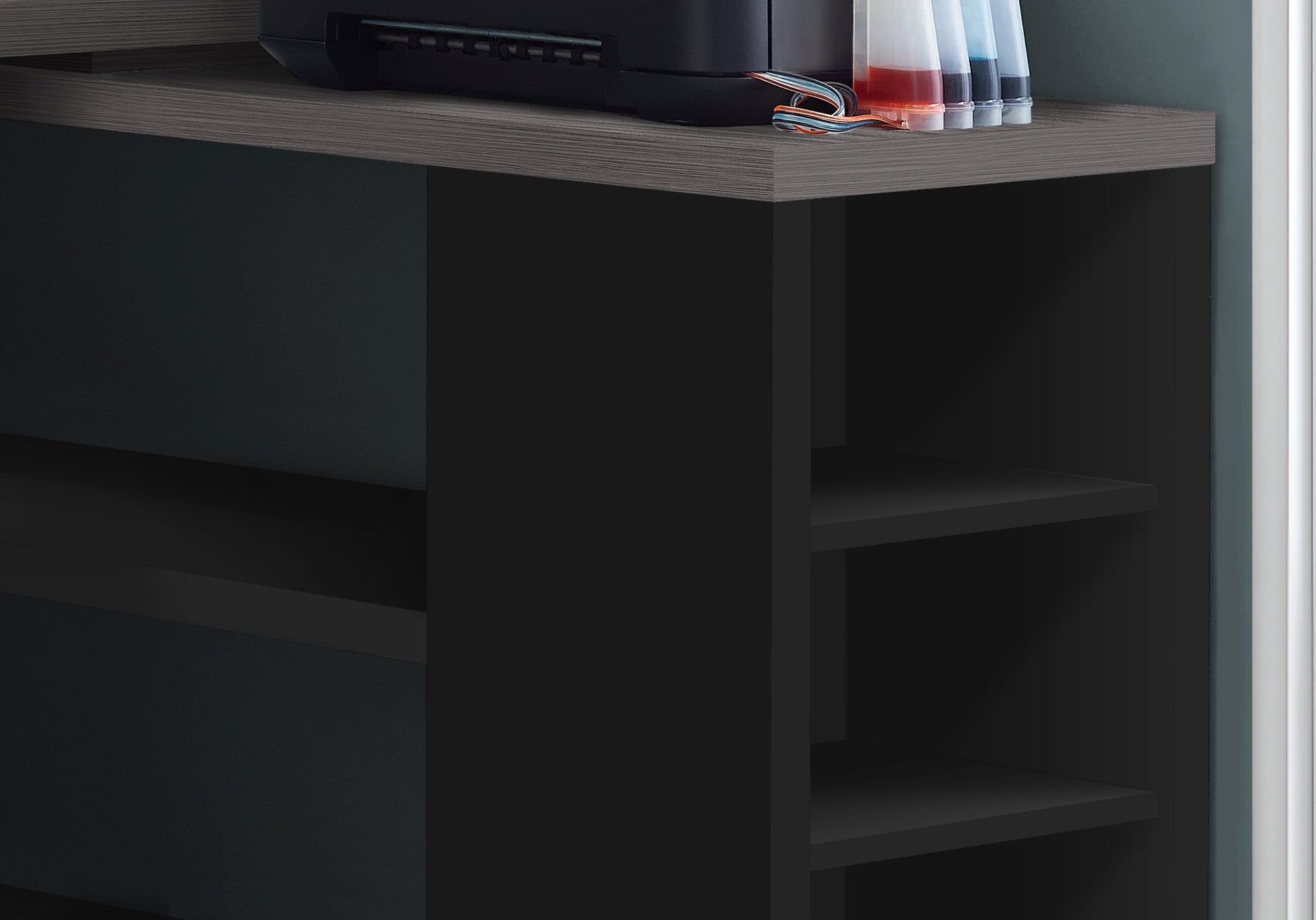 Black Grey Particle Board Hollow Core Computer Desk With A Grey Top By Homeroots | Desks | Modishstore - 2