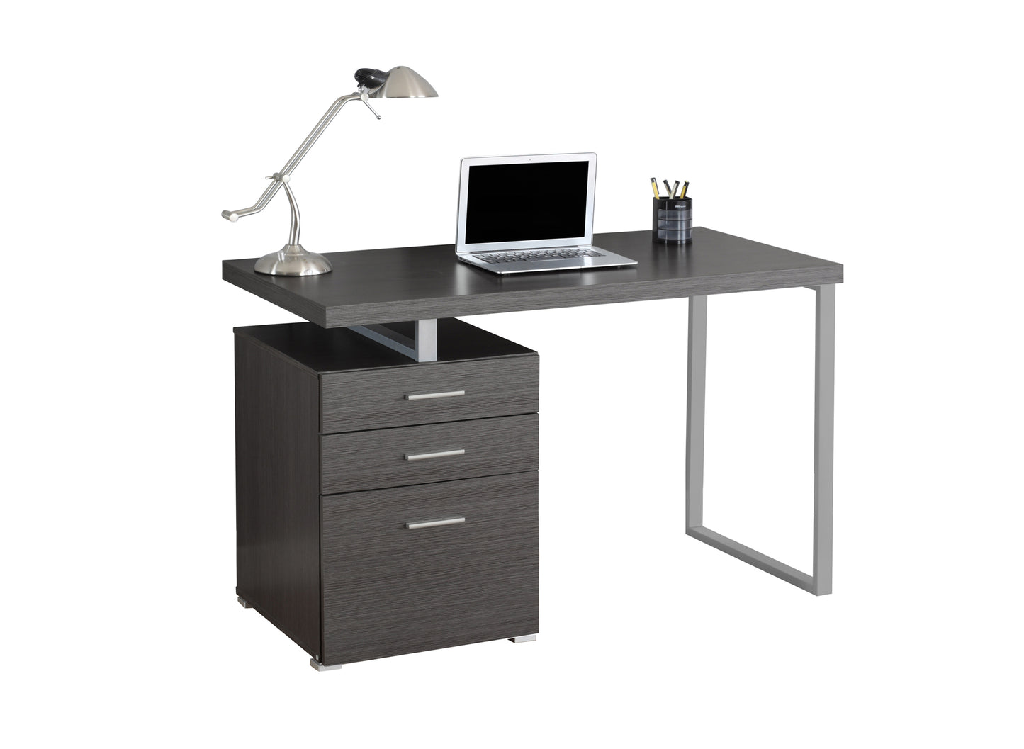 Grey Silver Particle Board Hollow Core Metal Computer Desk By Homeroots | Desks | Modishstore - 2