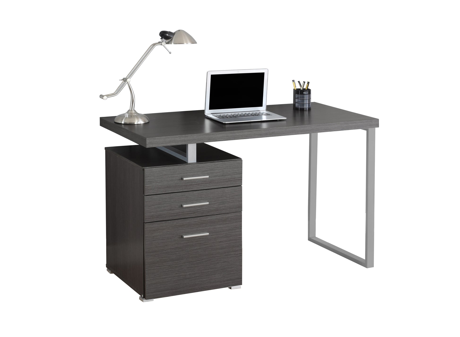 Grey Silver Particle Board Hollow Core Metal Computer Desk By Homeroots | Desks | Modishstore - 2