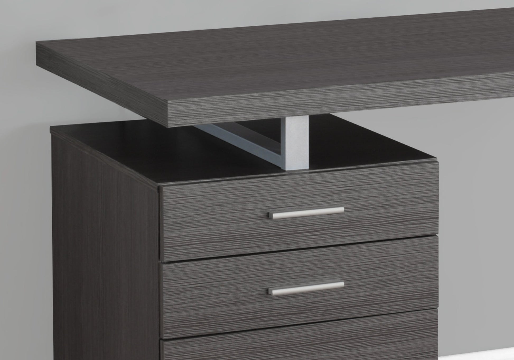 Grey Silver Particle Board Hollow Core Metal Computer Desk By Homeroots | Desks | Modishstore - 3