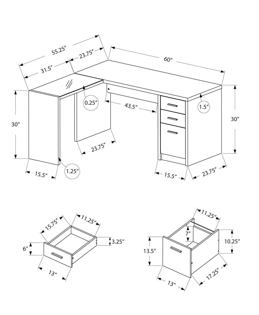 Black Clear Grey Particle Board Hollow Core Computer Desk By Homeroots | Desks | Modishstore - 3