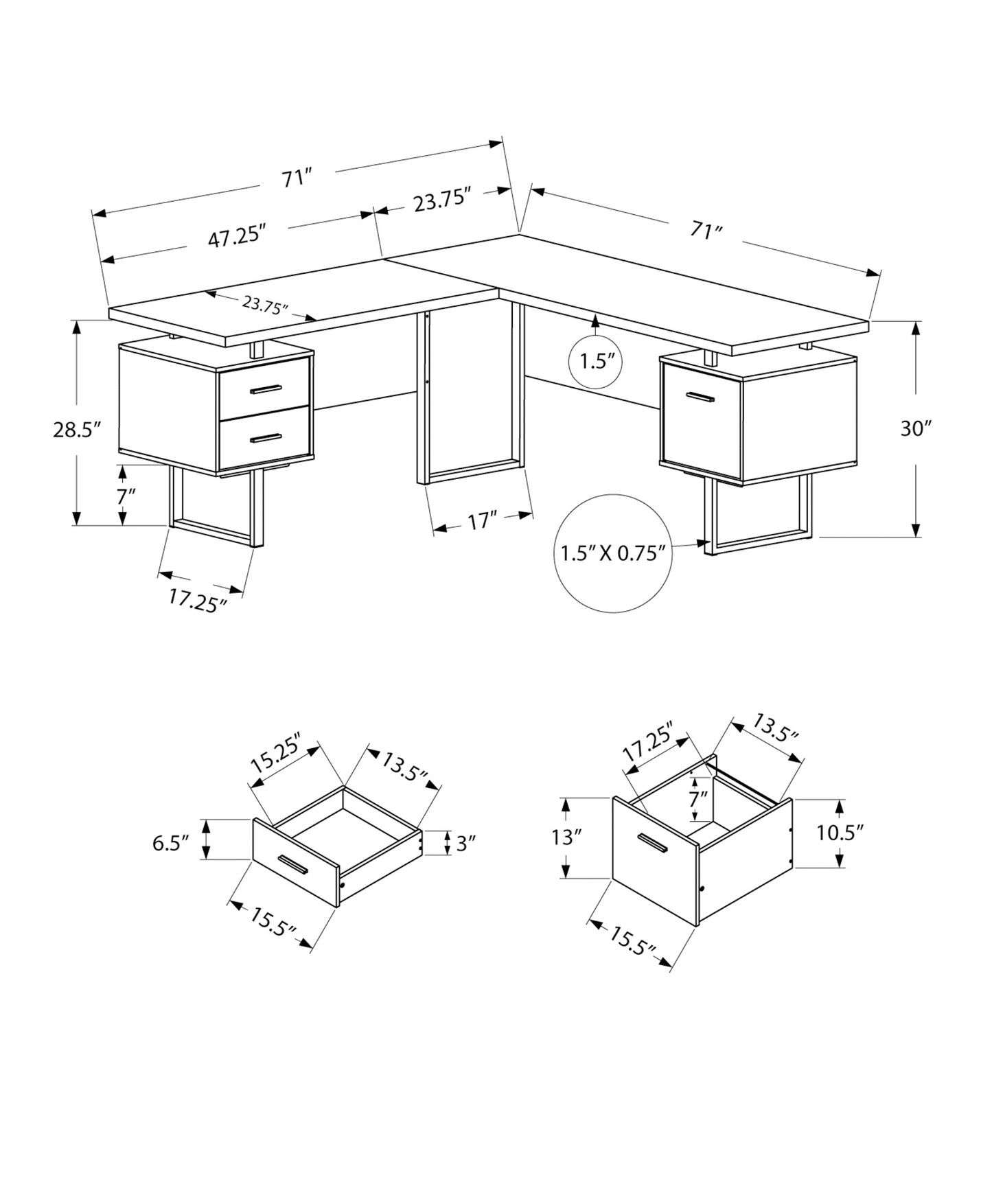 Black Grey Particle Board Hollow Core Metal Computer Desk By Homeroots - 333530 | Desks | Modishstore - 3