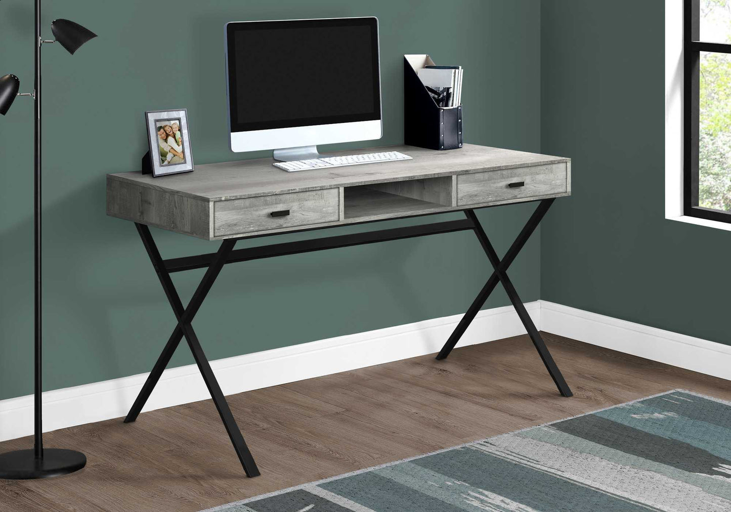 Brown Black Particle Board Metal Computer Desk By Homeroots - 333544 | Desks | Modishstore - 5