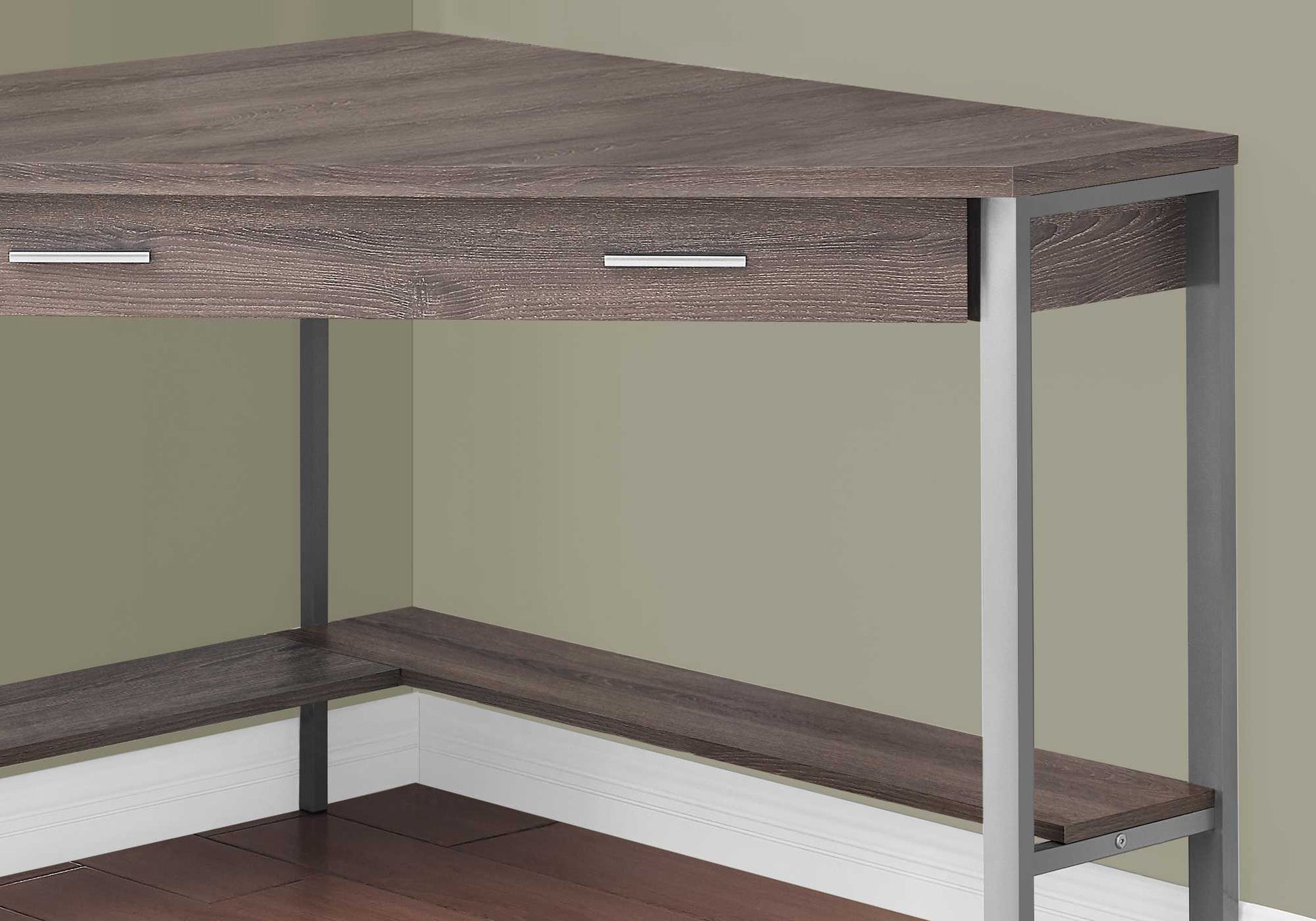 Dark Taupe Silver Particle Board Hollow Core Metal Computer Desk By Homeroots - 333554 | Desks | Modishstore - 2
