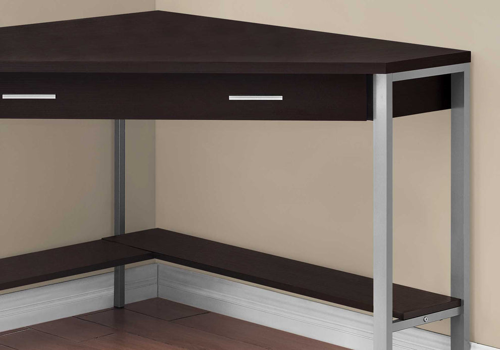 Dark Taupe Silver Particle Board Hollow Core Metal Computer Desk By Homeroots - 333554 | Desks | Modishstore - 6