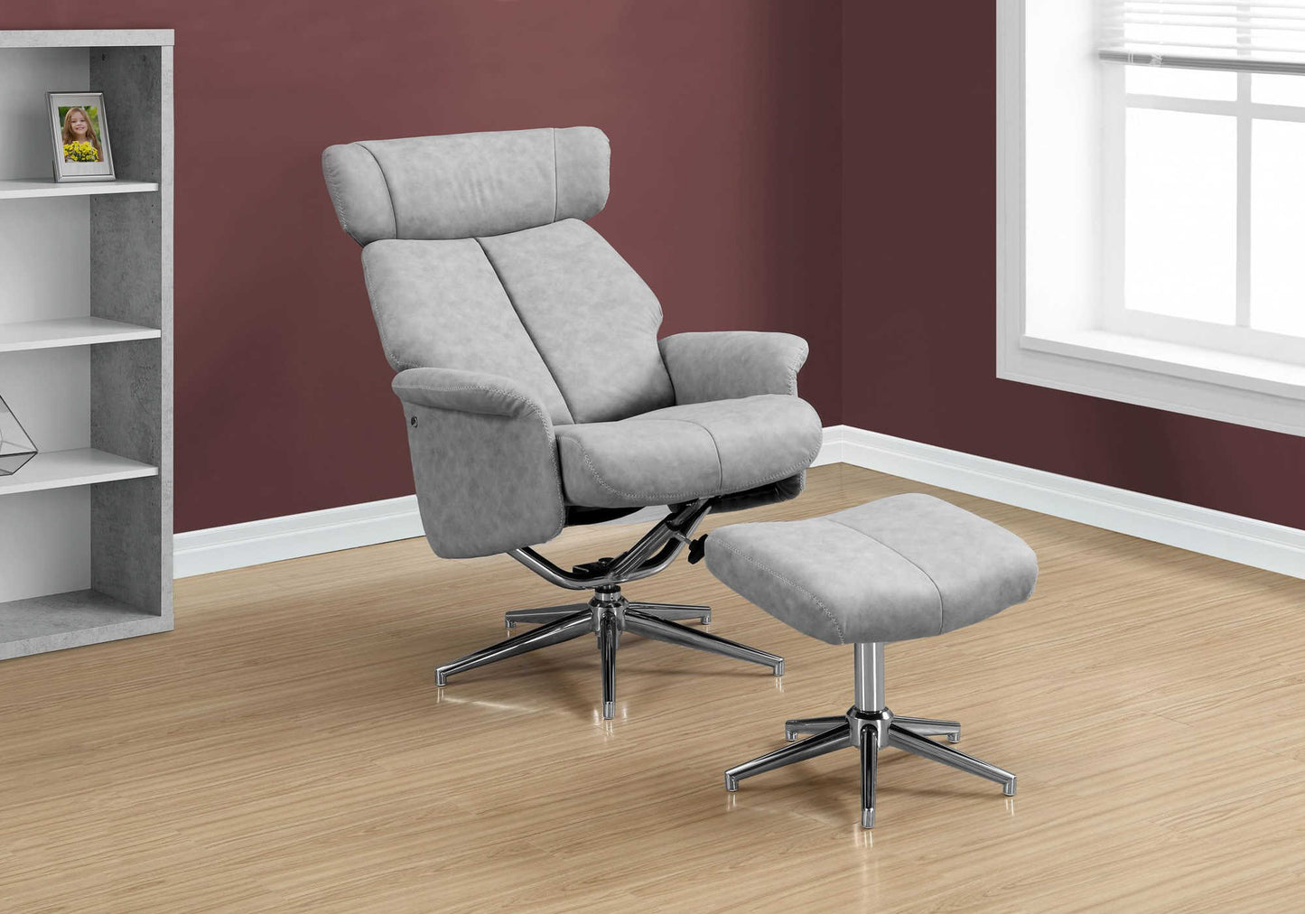 Grey Finish Foam and Metal Swivel Reclining Chair with Adjustable Headrest By Homeroots | Office Chairs | Modishstore