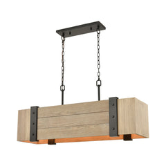 Wooden Crate 5-Light Island Light in Oil Rubbed Bronze with Slatted Wood Shade in Natural by ELK Lighting