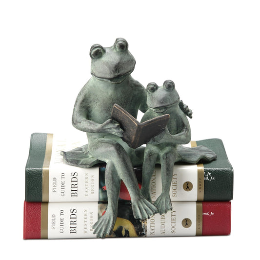 Parent & Kid Reading Frog Shel By SPI Home | Sculptures | Modishstore