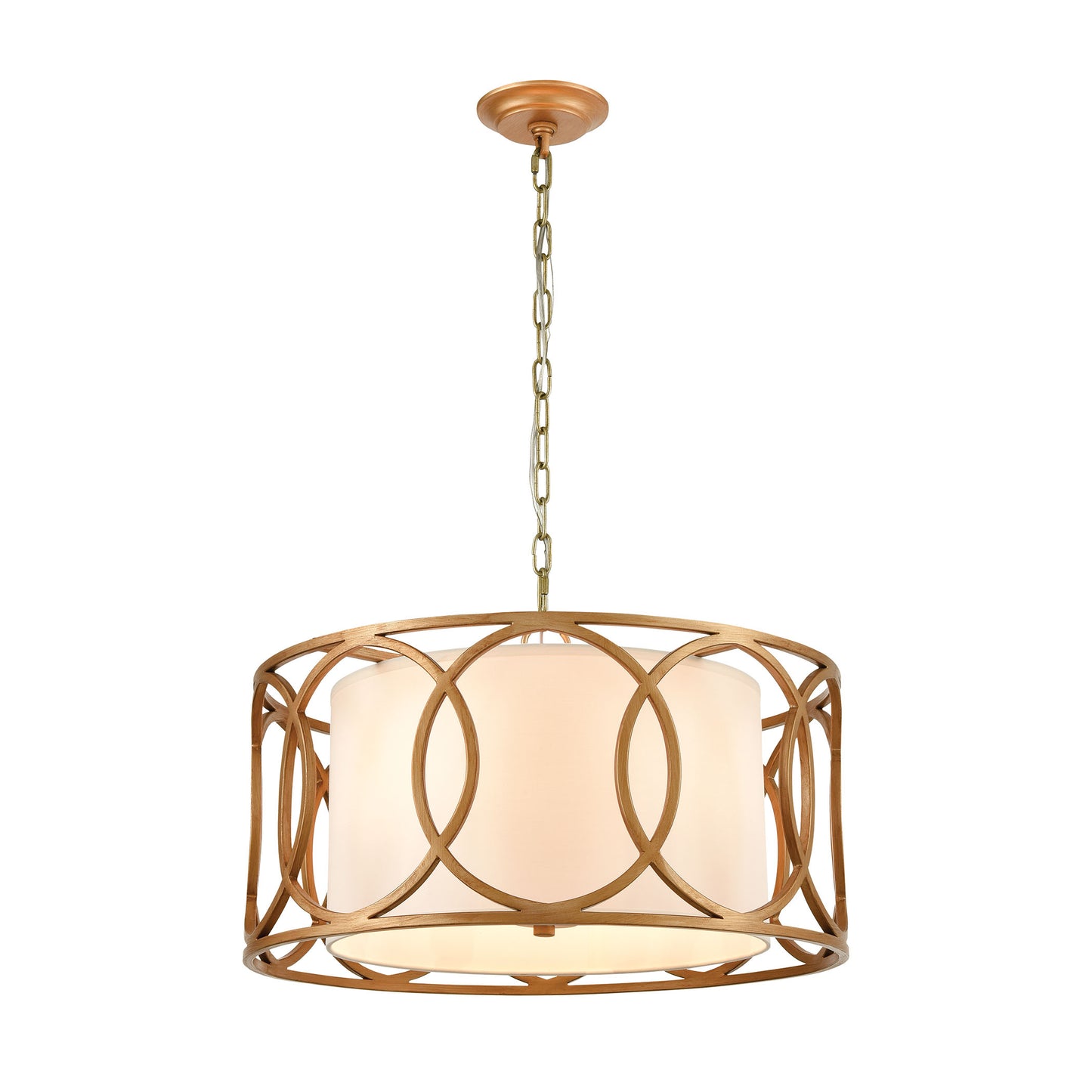 Ringlets 4-Light Chandelier in Golden Silver with White Fabric Shade by ELK Lighting | Modishstore | Chandeliers