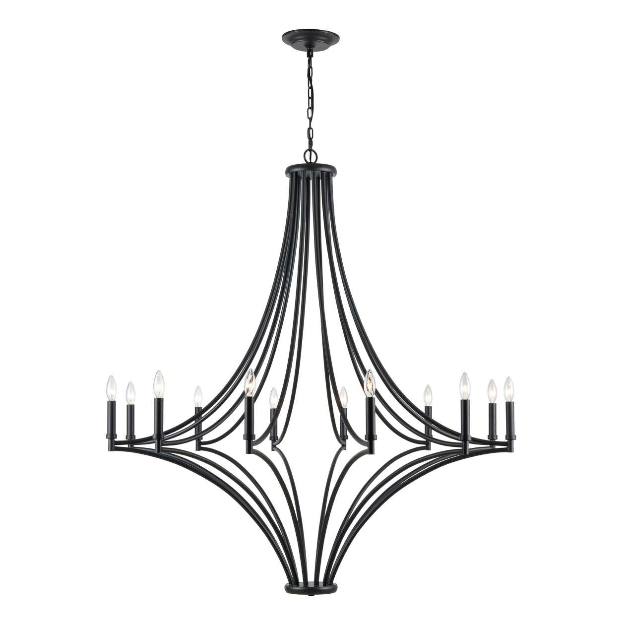 Spanish Villa 12-Light chandelier in Charcoal / Candle covers: Charcoal, Satin Brass, Satin Nickel ELK Lighting | Chandeliers | Modishstore