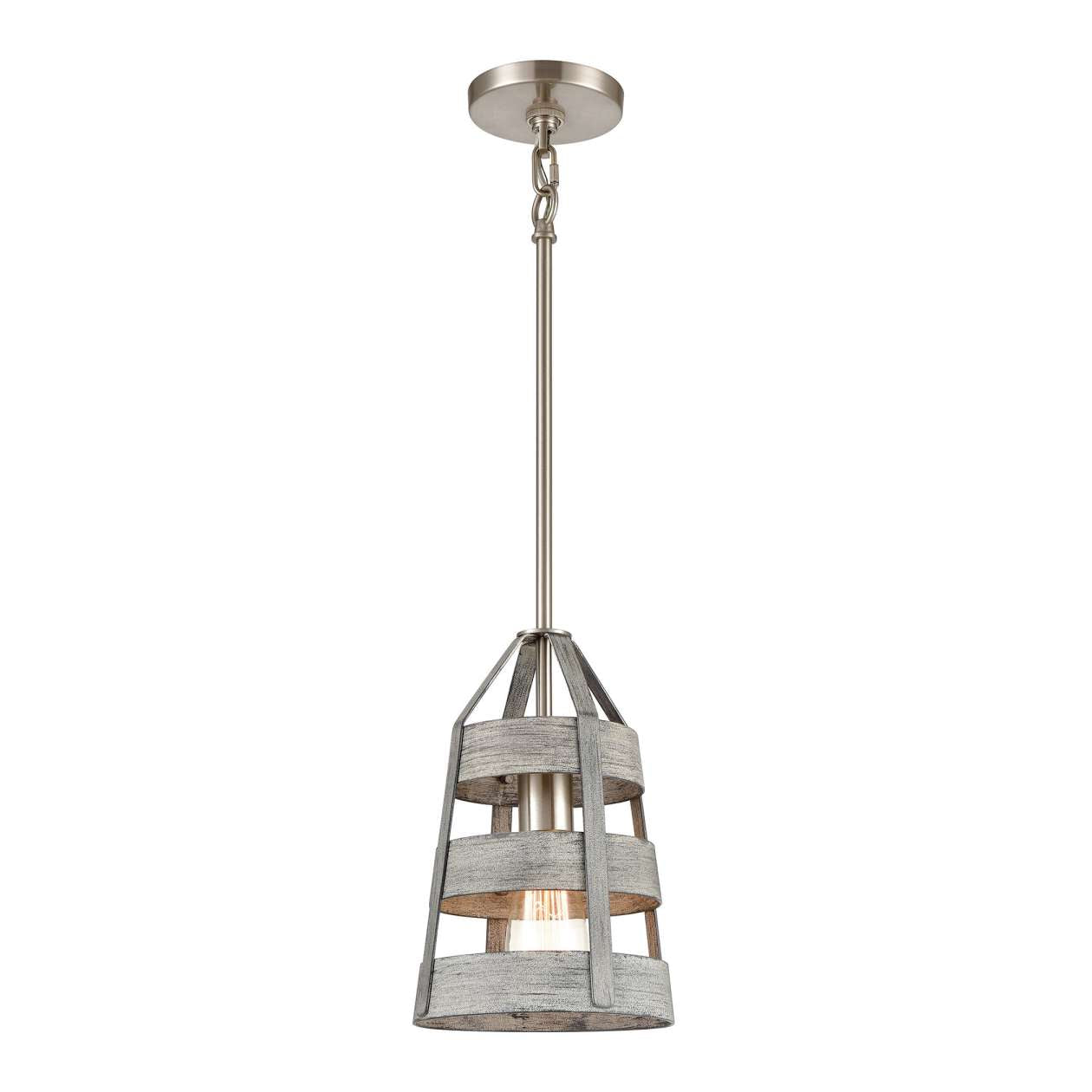 Brigantine 1-Light mini pendant in Weathered Driftwood / Satin Nickel ELK Lighting | Pendant Lamp | Modishstore