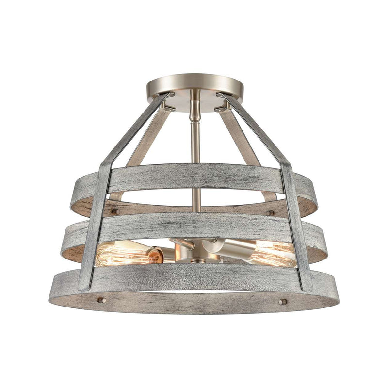 Brigantine 2-Light semi flush mount in Weathered Driftwood / Satin Nickel ELK Lighting | Ceiling Lamps | Modishstore