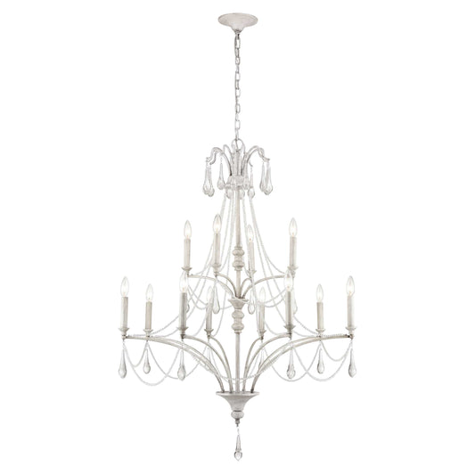 French Parlor 36'' Wide 12-Light Chandelier - Vintage White By ELK |Chandeliers |Modishstore 