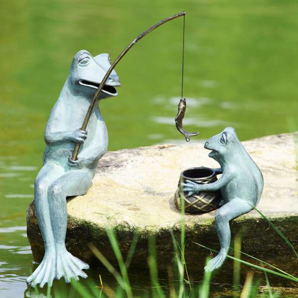 Fishing Frog Mama and Baby Garden Sculptures By SPI Home | Outdoor Decor | Modishstore
