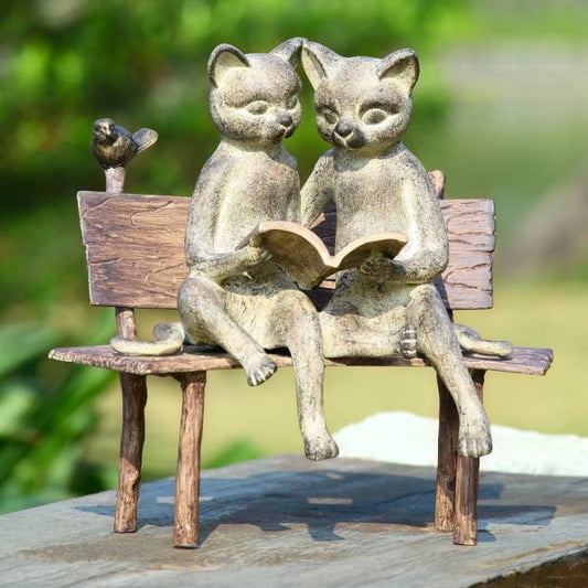 Reading Cats on Bench Garden Sculpture By SPI Home | Animals & Pets | Modishstore