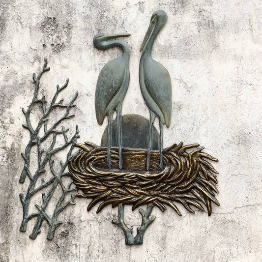 Crane Pair in Nest Wall Plaque By SPI Home | Wall Decor | Modishstore