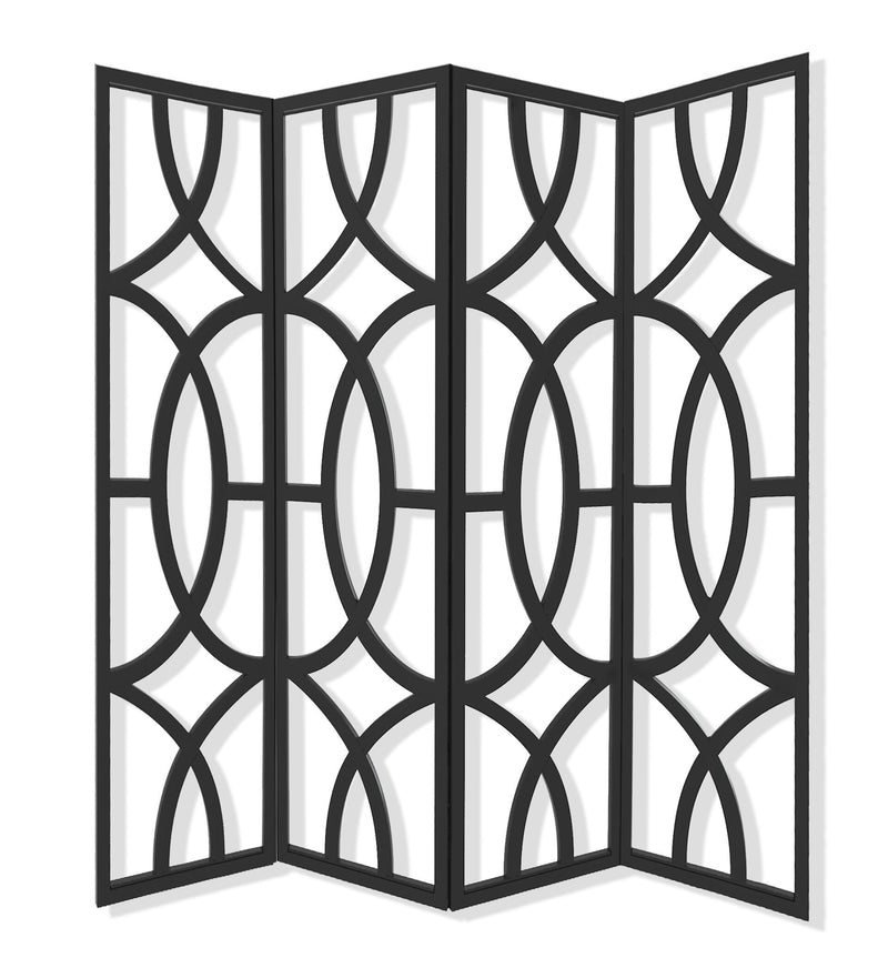 Black Wood 4 Panles Screen By Homeroots | Room Dividers | Modishstore - 2
