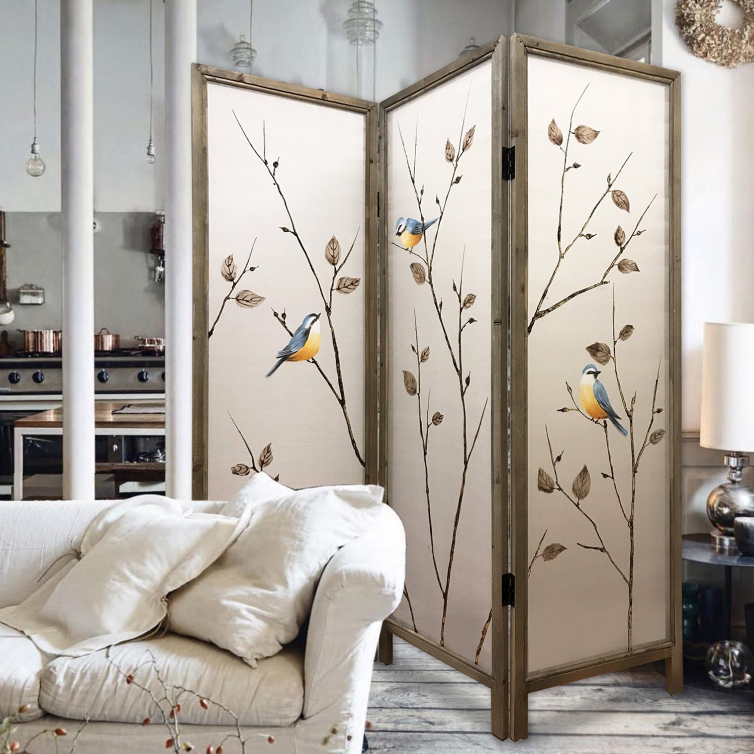 Brown Fabric And Wood 3 Panles Screen By Homeroots | Room Dividers | Modishstore
