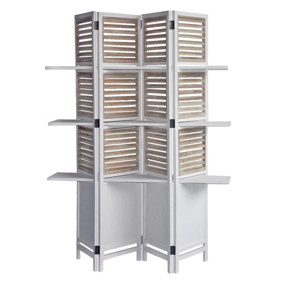 Traditional White Wood Shutter Screen By Homeroots | Room Dividers | Modishstore - 2