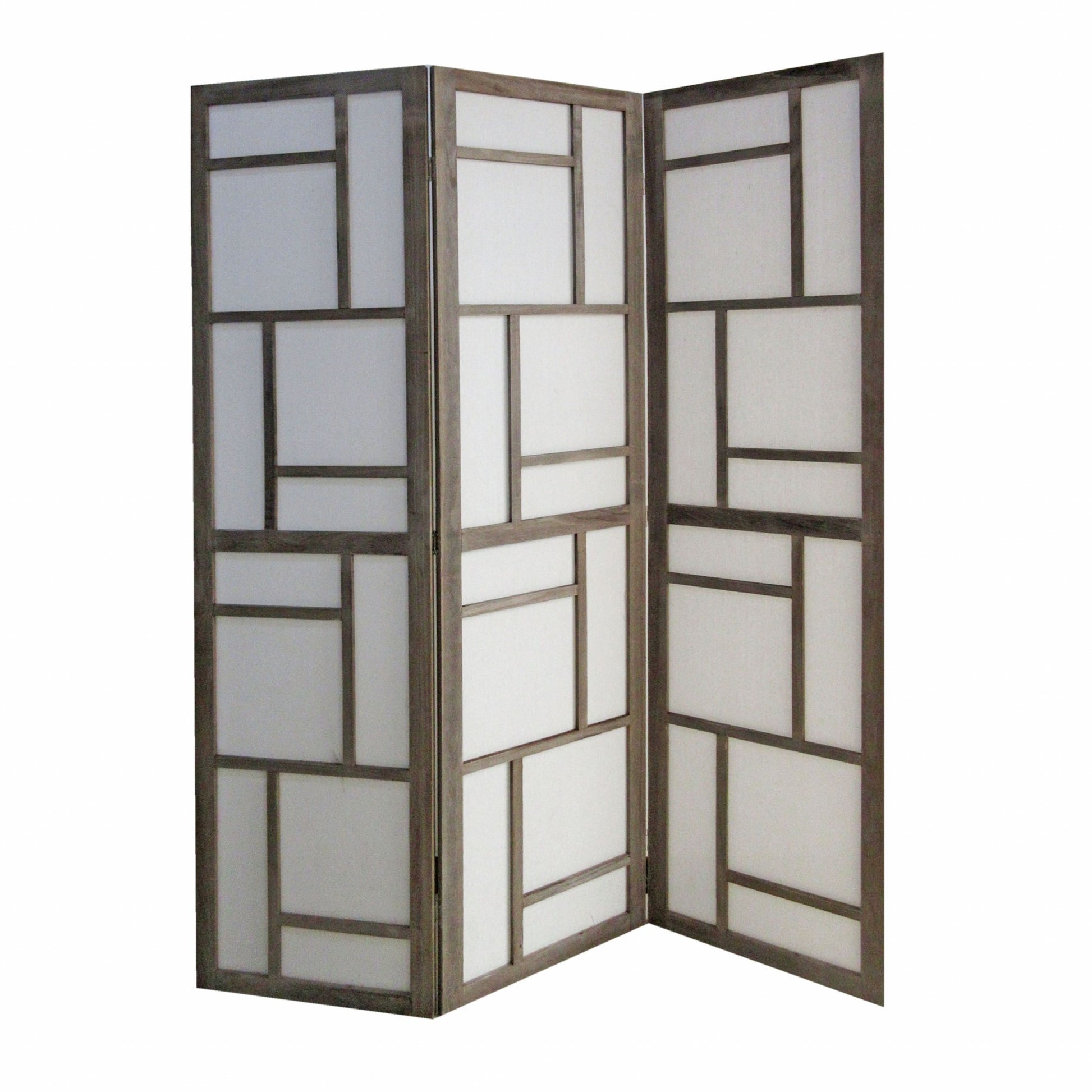 Gray Fabric And Wood 3 Panles Screen By Homeroots | Room Dividers | Modishstore