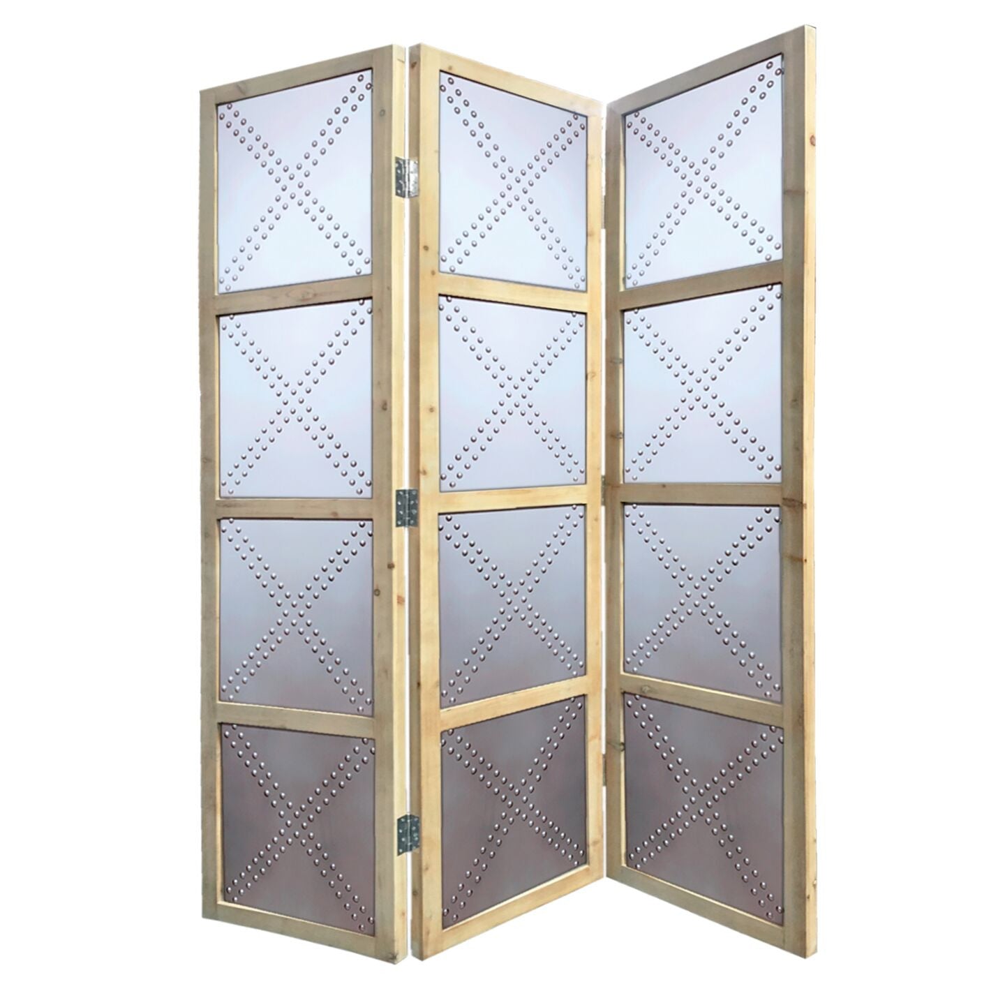 Silver Wood 3 Panles Screen By Homeroots | Room Dividers | Modishstore - 2