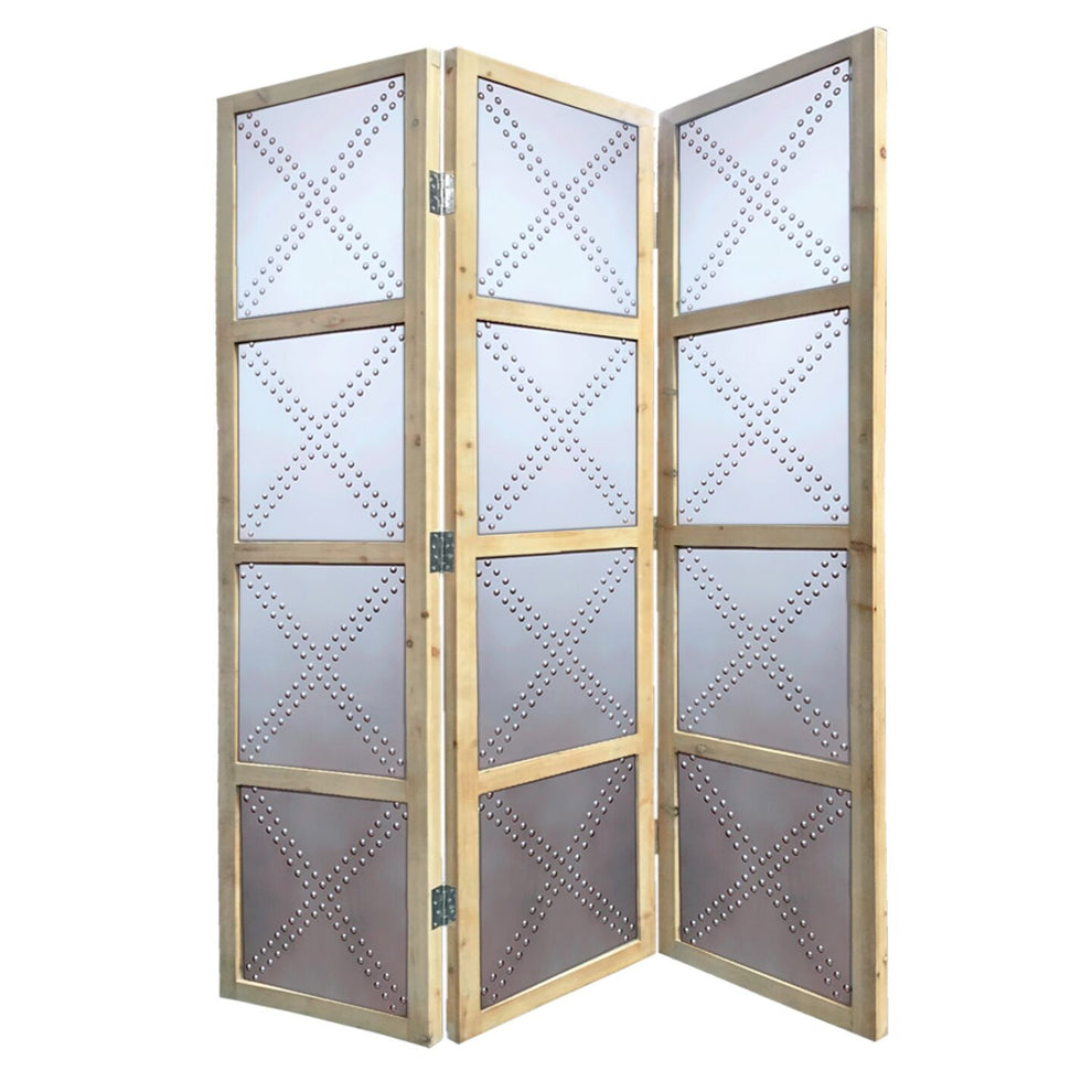 Silver Wood 3 Panles Screen By Homeroots | Room Dividers | Modishstore - 2
