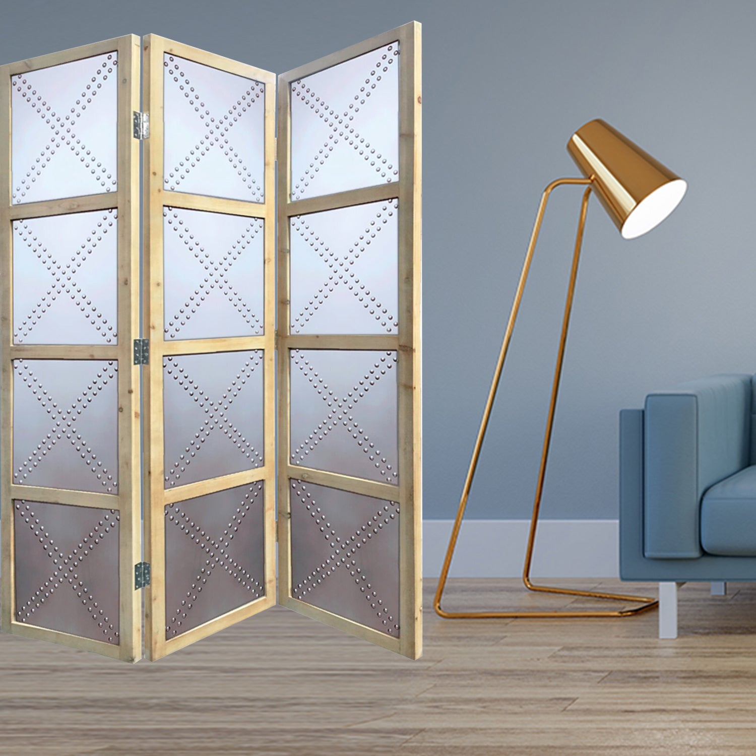 Silver Wood 3 Panles Screen By Homeroots | Room Dividers | Modishstore