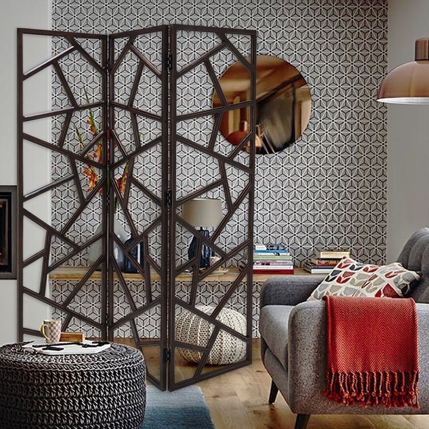 Brown Wood Santa Cruz - Screen By Homeroots | Room Dividers | Modishstore