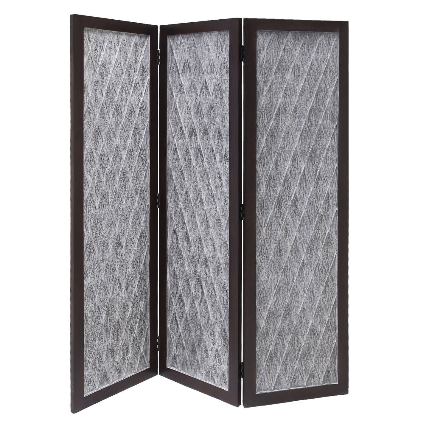 Versatile Dark Wood Three Panel Room Divider Screen By Homeroots | Room Dividers | Modishstore - 2