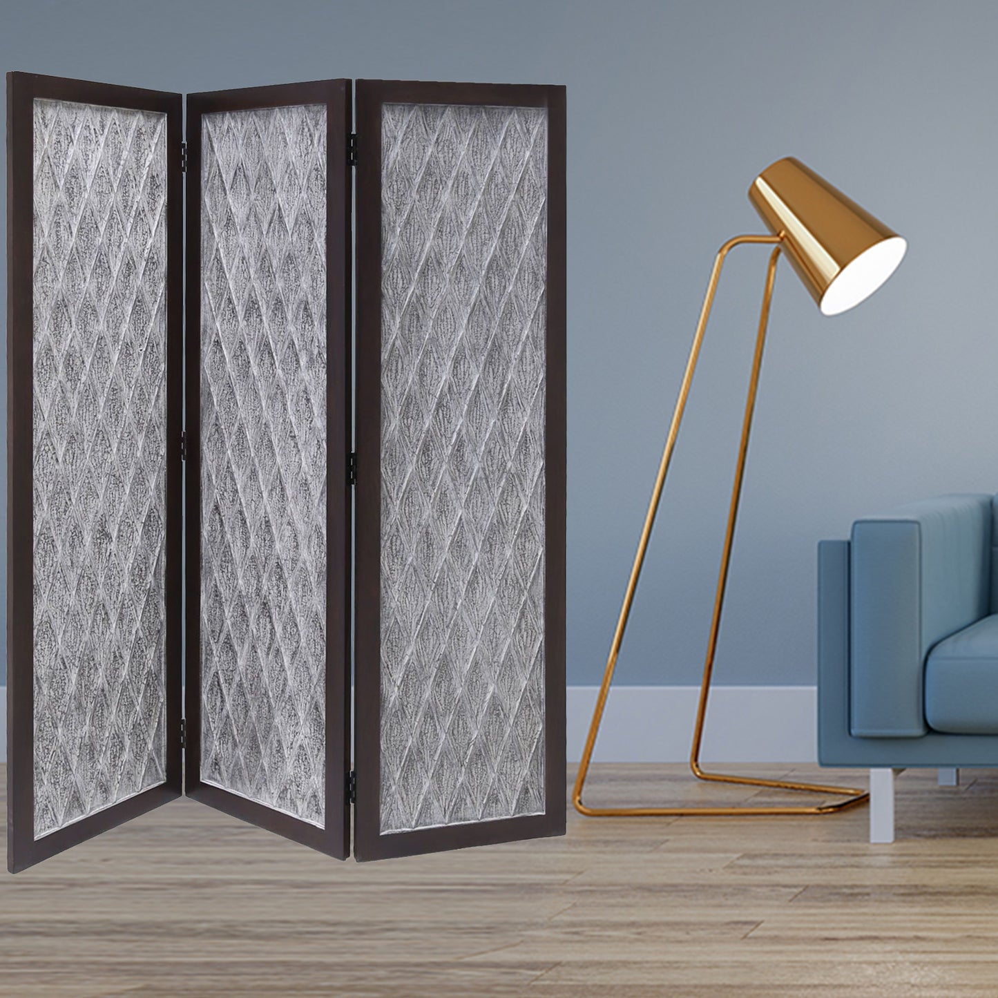 Versatile Dark Wood Three Panel Room Divider Screen By Homeroots | Room Dividers | Modishstore