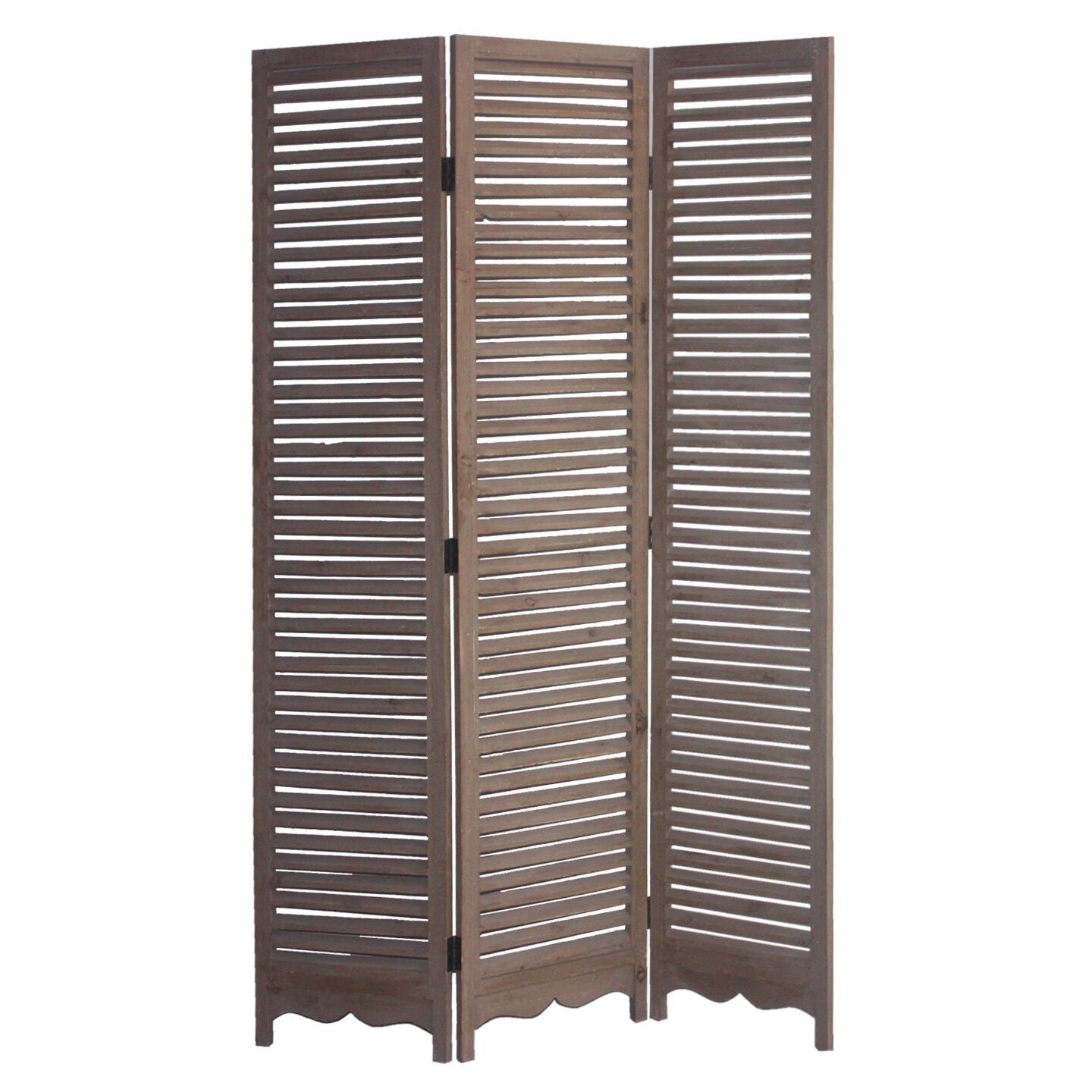 Distressed Light Wood Shutter Three Panel Room Divider Screen By Homeroots | Room Dividers | Modishstore - 2