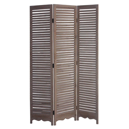 Distressed Light Wood Shutter Three Panel Room Divider Screen By Homeroots | Room Dividers | Modishstore - 2