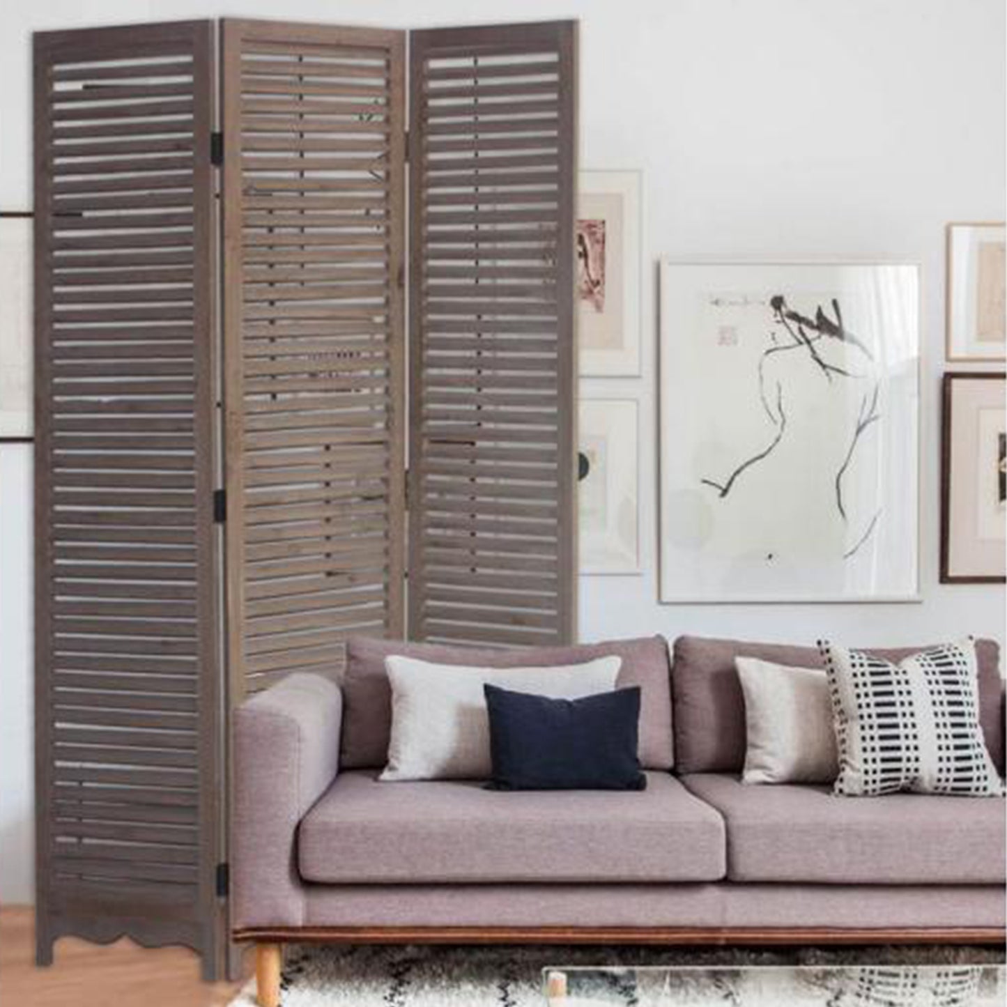 Distressed Light Wood Shutter Three Panel Room Divider Screen By Homeroots | Room Dividers | Modishstore