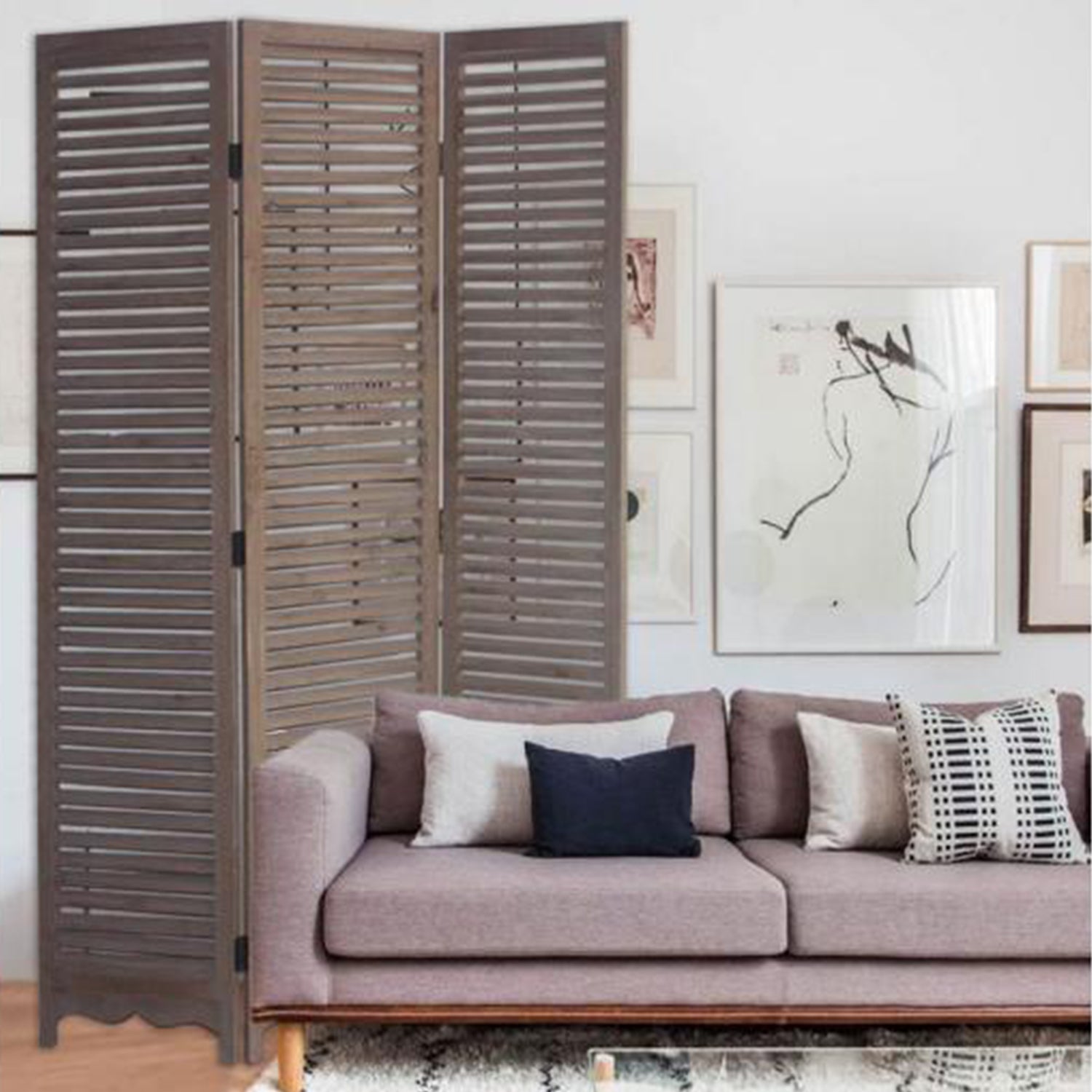 Distressed Light Wood Shutter Three Panel Room Divider Screen By Homeroots | Room Dividers | Modishstore
