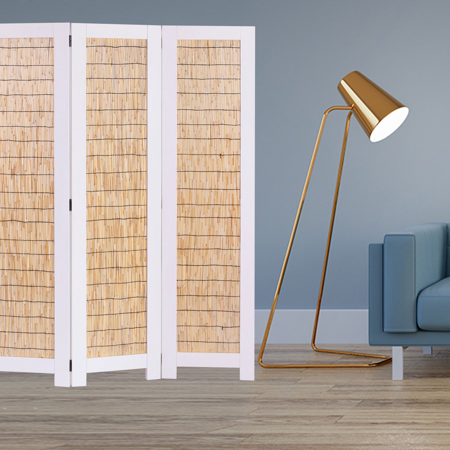 White And Natural Three Panel Room Divider Screen By Homeroots | Room Dividers | Modishstore - 2