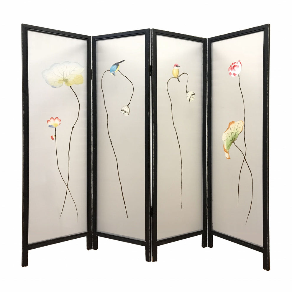 Multicolor Fabric And Wood Flourshing Screen By Homeroots | Room Dividers | Modishstore - 2