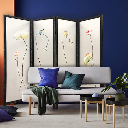 Multicolor Fabric And Wood Flourshing Screen By Homeroots | Room Dividers | Modishstore