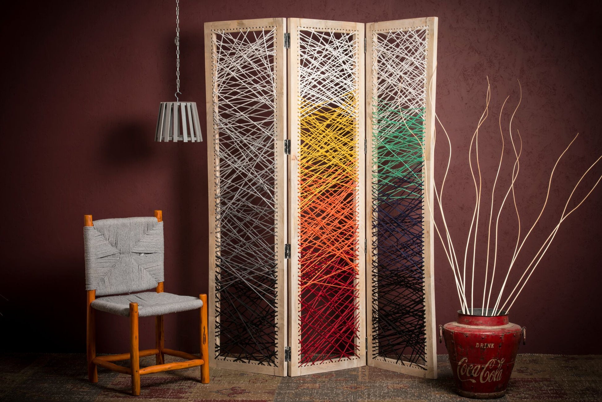 Multicolor Fabric And Wood Crisscross Screen By Homeroots | Room Dividers | Modishstore - 3