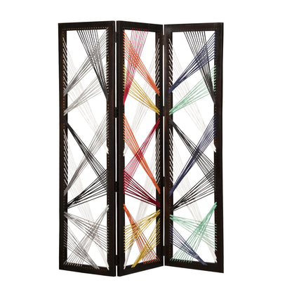 Multicolor Fabric And Wood Crisscross Screen By Homeroots | Room Dividers | Modishstore - 4