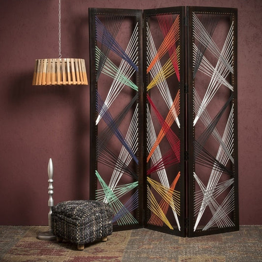 Multicolor Fabric And Wood Crisscross Screen By Homeroots | Room Dividers | Modishstore