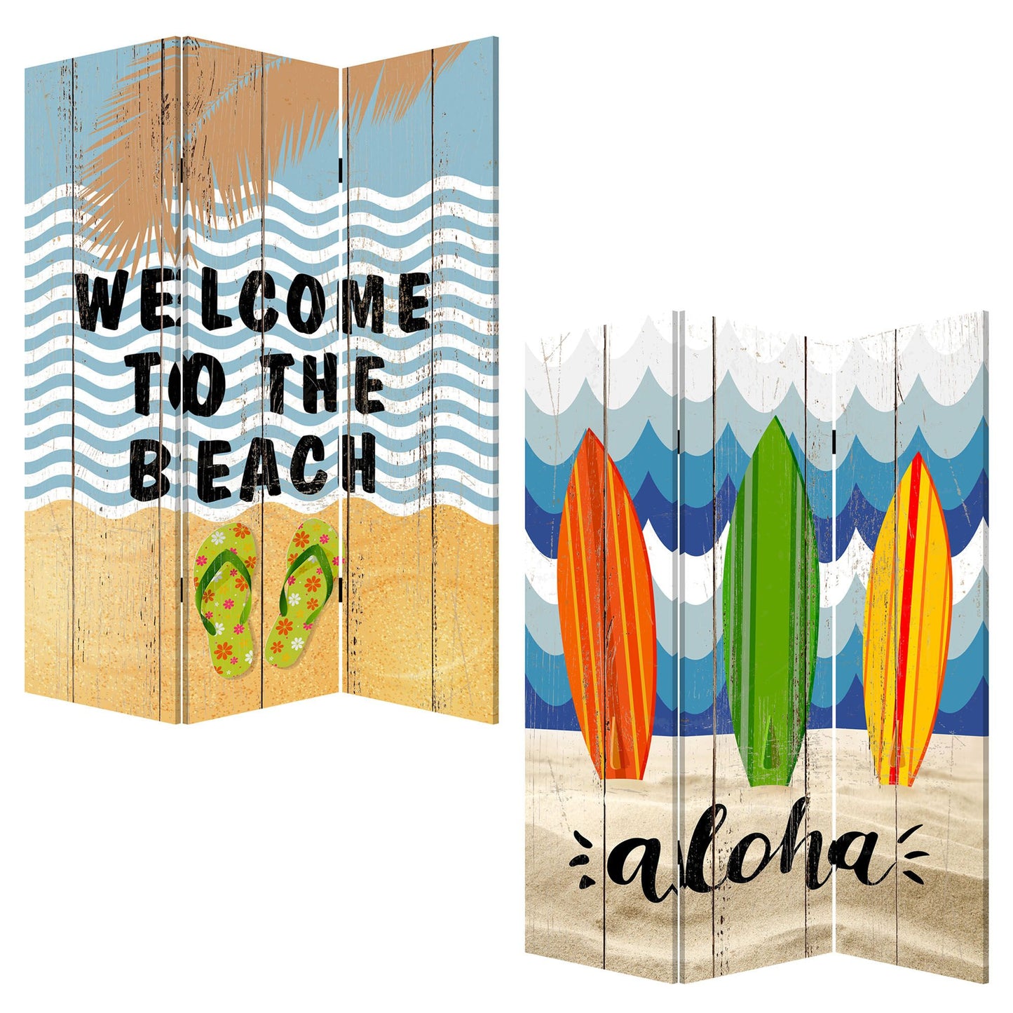 Multicolor Canvas Beach Treasures - 3 Panles Screen By Homeroots | Room Dividers | Modishstore - 2