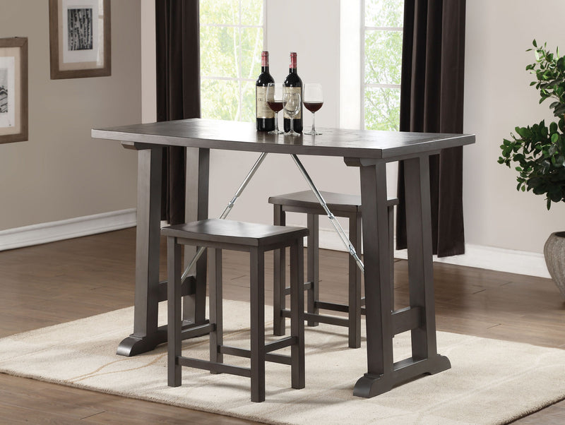 3 Piece Wooden Counter Height Set In Gray Oak Chrome By Homeroots | Bar Stools & Table | Modishstore